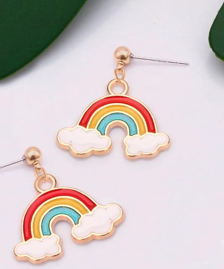 El Regalo 1 Pair Rainbow Earrings- Cute Enameled Colorful Rainbow Hypoallergenic Earrings for Girls & Women (option-2)