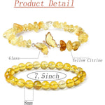 El Regalo 2PCs Natural Crystals Butterfly Bracelets Set- Real Crystals Healing Stones Bracelet Combo for Women (Yellow Citrine)