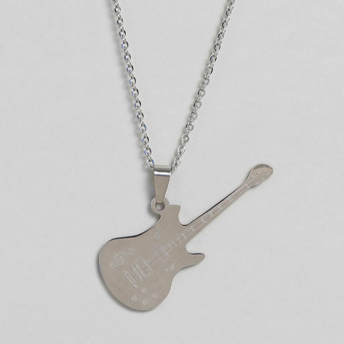 El Regalo 1PC Guitar Pendant Necklace-Stainless Steel Rock Electric Guitar Unisex Pendant Necklace for Girls/Boys/Men/Women- Hip Hop Music Necklace Jewellry for Music Lovers (Silver)