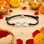 El Regalo 925 Silver Plated CZ Infinity Charm Rakhi for Brother - Elegant Bracelet Rakhi with Roli Chawal, Message Card & Rakshabandhan Box