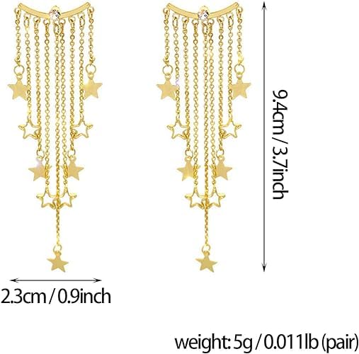 El Regalo Women's & Girl's Luxury Exaggerated Long Stars Tassels Earrings - Lightweight Party Earrings for a Stunning Look - Gentle Move, Elegant Design for Special Occasions