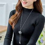 El Regalo Long Sweater Cubic Zirconia Crystal Snowflake Pendant Necklace For Women & Girls