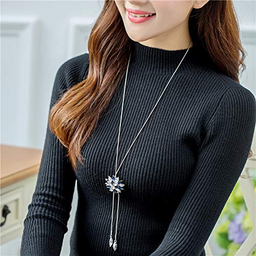 El Regalo Long Sweater Cubic Zirconia Crystal Snowflake Pendant Necklace For Women & Girls