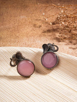 El Regalo 1Pair Oxidized German Silver Ganesha Elephant Stone Stud Earrings- Handcrafted Unique Earrings with Color Stone Options (Pink)