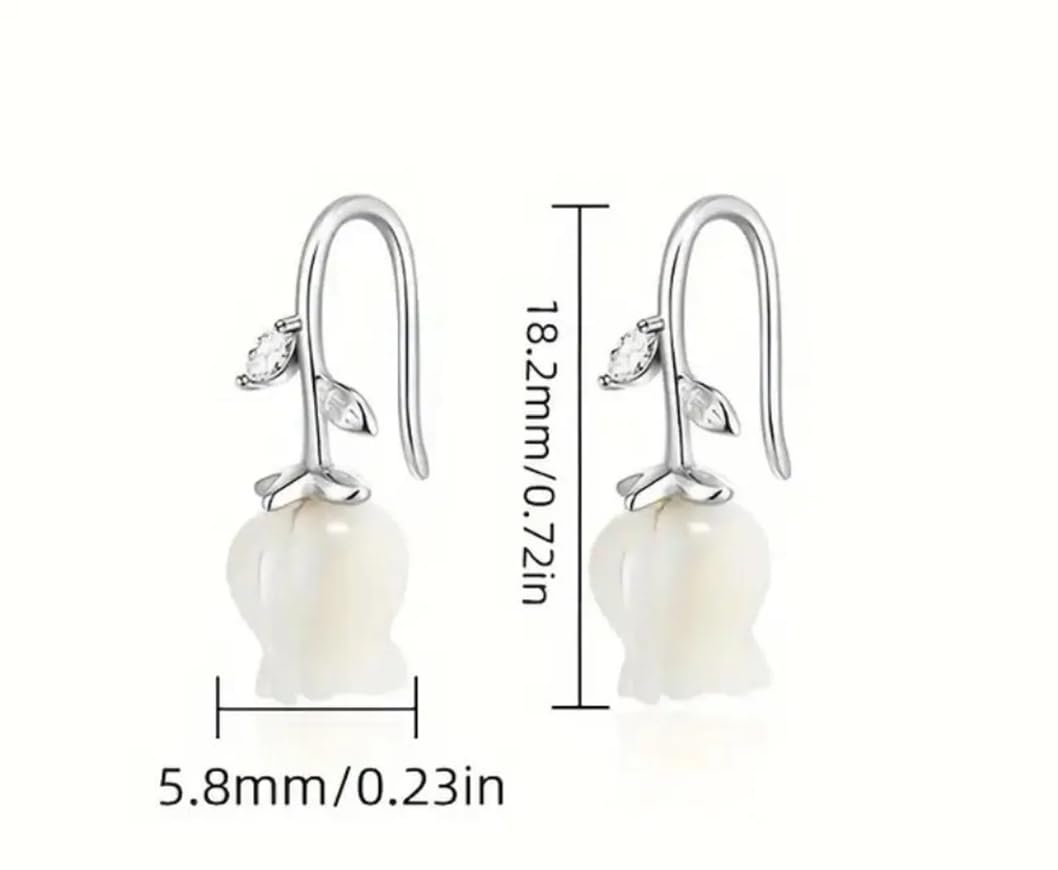 El Regalo Cute Lily of the Valley Earrings for Women - Vintage Victorian Style Silver Plated Drop Earrings with White Tulip Flower- Elegant Floral Jewellery Gift for Girls, Anniversary, Birthday