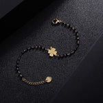 El Regalo Stainless Steel Mangalsutra Evil Eye Nazaria Bracelet- Black Crystal Beads Anti Tarnish Chain Bracelet for Girls/Women (Clover Leaf Nazaria Bracelet)