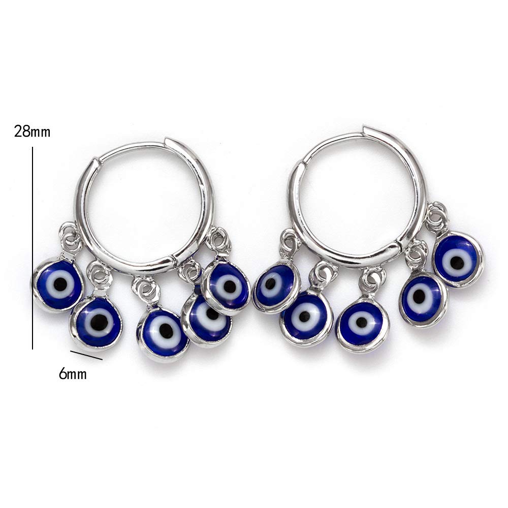 El Regalo 1 Pair Evil Eyes Charms Hoop Earrings for Girls & Women - Dangling Blue Evil Eye Earrings for Girls & Women