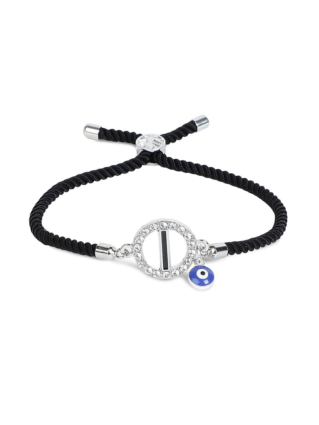 El Regalo Name Initials Evil Eye Bracelet Rakhi for Brother- Name Letter CZ Rakhi with Roli Chawal, Message Card in Rakshabandhan Box for Bhai (Black-I)
