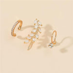 El Regalo 3 PCs Ear Cuff Earrings (Pierced & Non-Pierced) for Girls & Women- 1 Pierced Leaf Ear Cuff & 2 Non- Pierced Earrings Adjustable Sparkling Circle Ear Clip CZ Styles