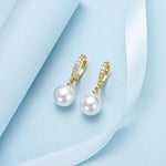 El Regalo Minimalist CZ Pearl Drop Earrings for Women | Korean Style Dangle Hoop Earrings | Gold & Silver Plated Cubic Zirconia Pearl Earrings | Elegant Daily Fashion Jewellery for Girls (Gold- Round)