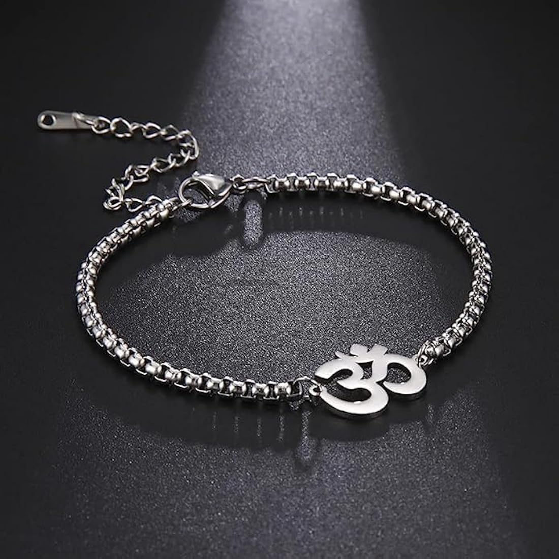El Regalo 1 PC Stainless Steel OM/Aum Spritual Chain Bracelets for Boys/Men- Anti Tarnish/No Rust Spritual Meditaion Jewelry (Silver OM Bracelet)