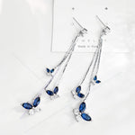 El Regalo Crystal Butterfly Drop Dangle Tassel Earrings for Women & Girls - Blue Butterfly Earrings
