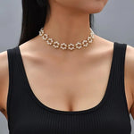 El Regalo Pearls Flowers Choker Necklace- Elegant Faux Pearls, Round Hollow Design Temperament Flower Choker Necklace for Girls & Women