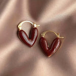 El Regalo 1Pair Love Heart Hoop Earrings- Small Oil Dripping Gold Plated Heart Earrings for Girls & Women Hoop (Dark Red)