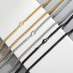 El Regalo 3PCs Stainless Steel Chains for Boys/Men- Anti Tarnish Gold, Black & Silver Wheat Chains for Mens Boys Jewelry Gift