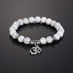 El Regalo OM Charm Healing Yoga 8mm Beads Stretchable Bracelets for Men/Women | OM Yoga Spiritual Jewelry (White)