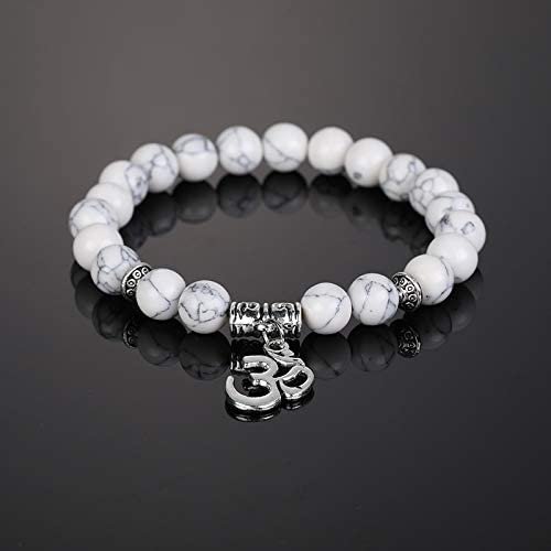 El Regalo OM Charm Healing Yoga 8mm Beads Stretchable Bracelets for Men/Women | OM Yoga Spiritual Jewelry (White)