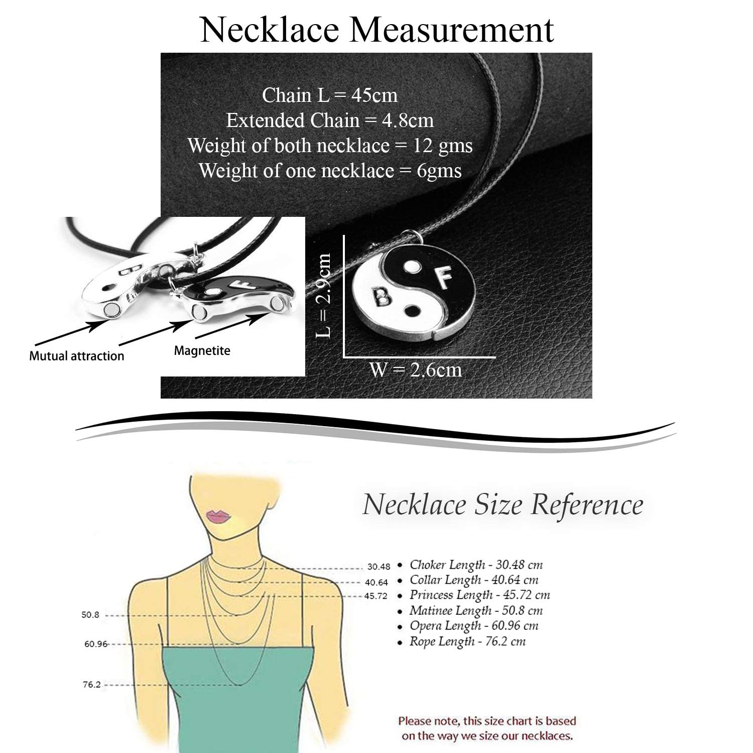 El Regalo 2 pack Yin Yang Couple Pendant Necklace Set with chain For Men and Women