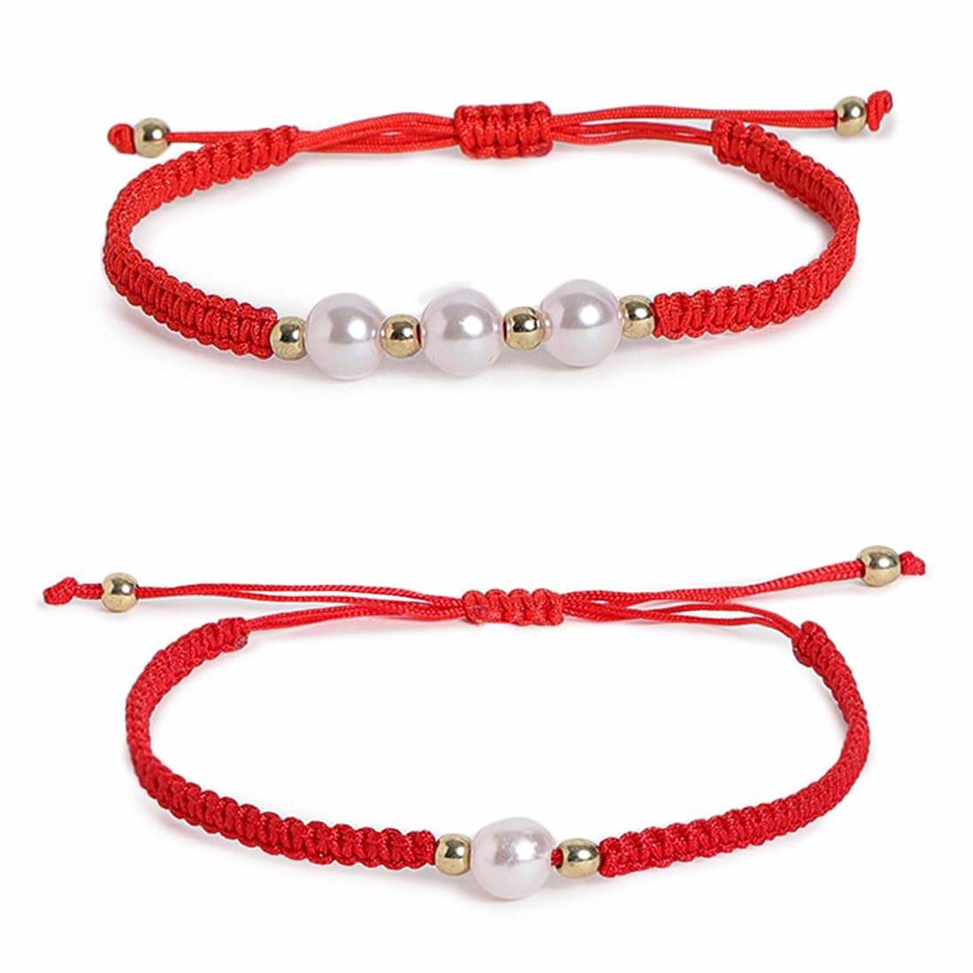 El Regalo 2PCs Pearls Rakhi Combo Set for Bhaiya-Bhabhi/Bhai- Bhatija/Bhatiji- Rakhi Gift Combo with 2 Pearls Rakhi, Roli-Chawal Shagun Pack, Message Card in Gift Box (Red)