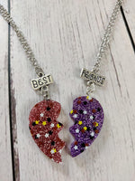 EL REGALO 2 Pcs Best-Friend Pink Purple Resin Heart Pendant Necklace Set For For Girls