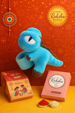 El Regalo Kids Rakhi - Cute Animal Plush Slap Band Rakhi for Boys & Girls | Panda, Shark, Dinosaur & More with Roli Chawal & Rakshabandhan Card | Fun Cartoon Soft Slap Bands for Children (Blue Dinosaur)