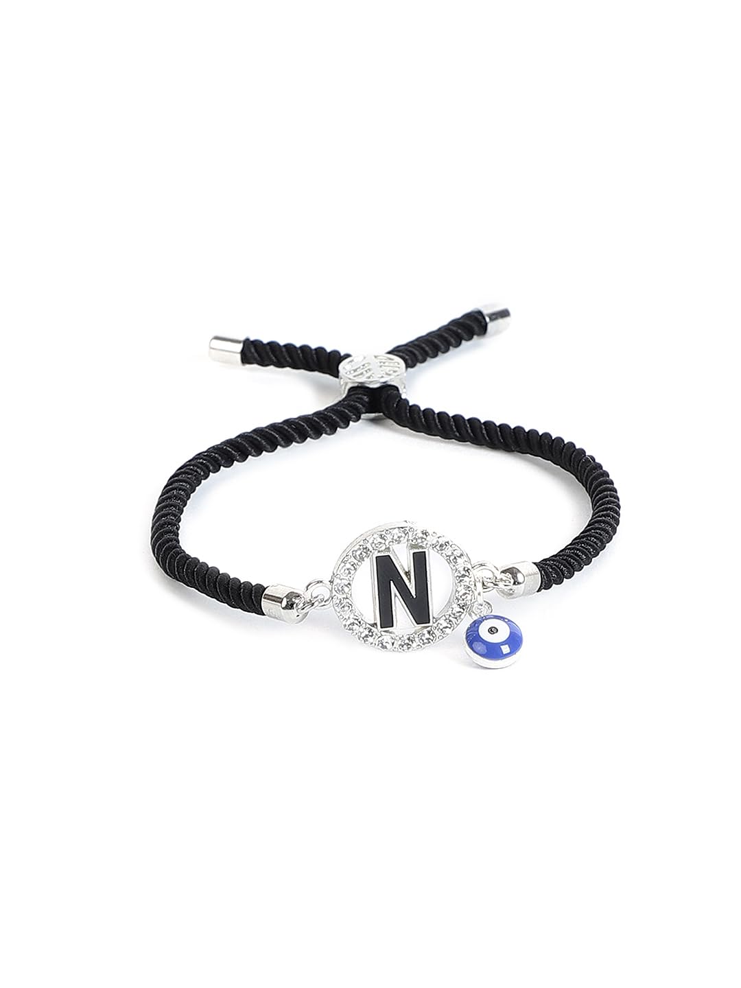 El Regalo Name Initials Evil Eye Bracelet Rakhi for Brother- Name Letter CZ Rakhi with Roli Chawal, Message Card in Rakshabandhan Box for Bhai (Black-N)
