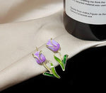 El Regalo Cute Purple Tulip Stud Earrings for Girls & Women - Fancy Tulip Flower Earrings, Elegant and Charming Design
