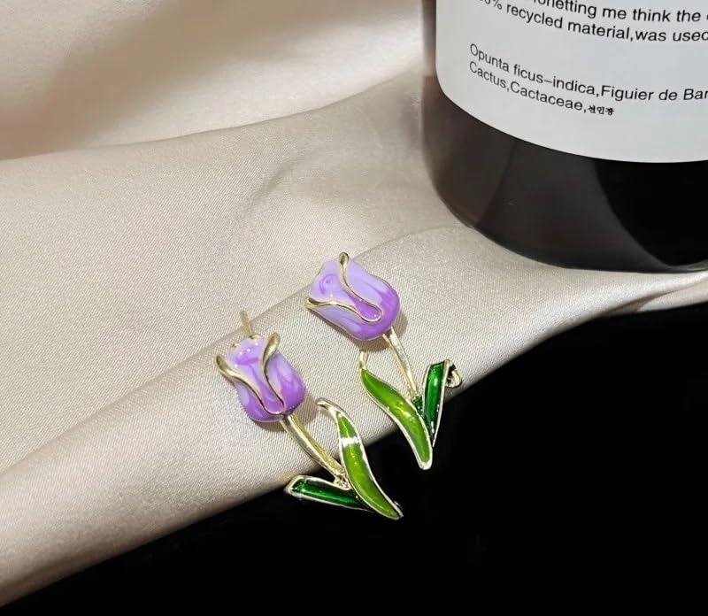 El Regalo Cute Purple Tulip Stud Earrings for Girls & Women - Fancy Tulip Flower Earrings, Elegant and Charming Design
