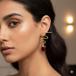 El Regalo Modern Zigzag Brass Statement Drop Earrings for Women & Girls - Contemporary Geometric Handmade Jewelry with Rectangle Stones Drops - Studs for For Western & Ethnic Wear (Ruby Red)