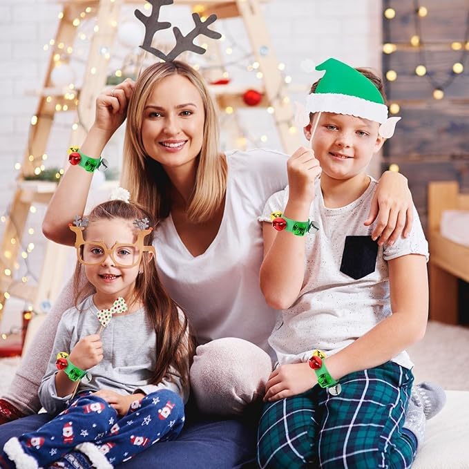 El Regalo 2PCs Jingle Bells Christmas Bracelets | Wrist & Ankle Bells for Party Favors, Musical Rhythm & Christmas Decor | Adjustable Percussion Instruments (Green Multi)
