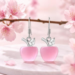 El Regalo Cute Pink Apple Drop Earrings for Women & Girls | Korean Style Aesthetic Earrings | CZ Studded Dangle Earrings | Trendy Party Fashion Jewellery