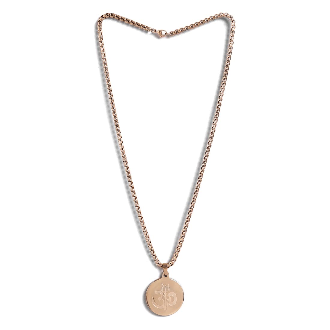 El Regalo AUM OM Pendant Necklace for Men/Boys: Stainless Steel OM Mahadev Damroo Pendant Necklace for Man/Boys (Rose Gold OM)