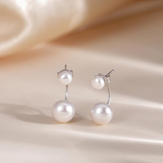 El Regalo Premium 2-Way Front Back Ear Jacket Earrings for Women & Girls | Convertible Cubic Zirconia CZ Studs & Pearl Drops | Elegant Korean Western Party Ear Cuffs for Pierced Ears (Balls Ear Jacket)