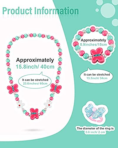El Regalo Kids/Toddlers/Girls Wooden Beads Handmade Necklace & Bracelet Jewelry Sets (1 Necklace & 1 Bracelet): Kids Princess Jewelry Set (Butterfly Kids Jewelry Set)