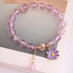 El Regalo 1 PC Dailsy Flower Sparkly Crystal Beads Tassel Bracelet for Girls/Teens/Women- Cute Crackle Beads Daisy Flower Stretch Bracelet (Purple)