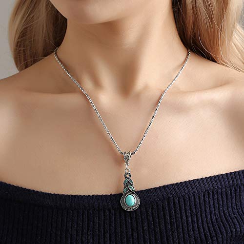 El Regalo Retro Turquoise Rhinestone Earrings Necklace Jewelry Set for Girls & Women