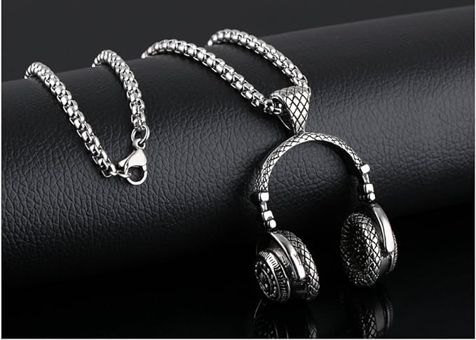 El Regalo DJ Headset Music Earphone Headphone Pendant Necklace with Stainless Steel Chain for Men/Women/Girls/Boys and All Music Lovers