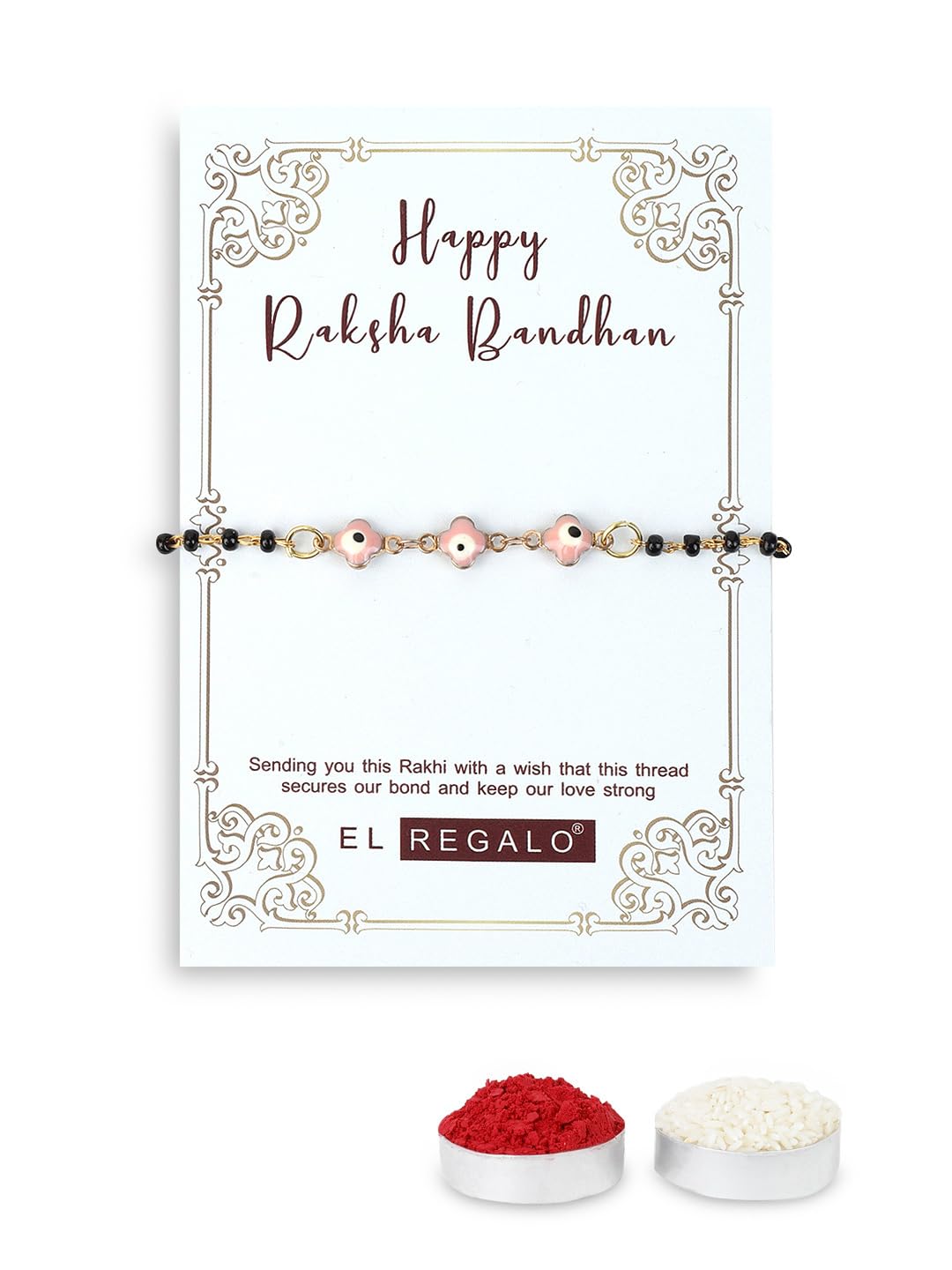 El Regalo Cute Evil Eye Nazaria Bracelet Rakhi for Babies/Kids with Roli Chawal, Rakhi Message card in Rakhi Gift Box- Baby Nazaria Rakhi (Flower Evil Eye Nazaria Rakhi)