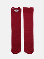 El Regalo 1 Pair Cute & Soft Fun Cartoon Animal Printed Funky Socks for Kids/Cute Animal Cartoon Print Lovely Combed Cotton High Knee Socks (3-8 Years) (Red Bear)