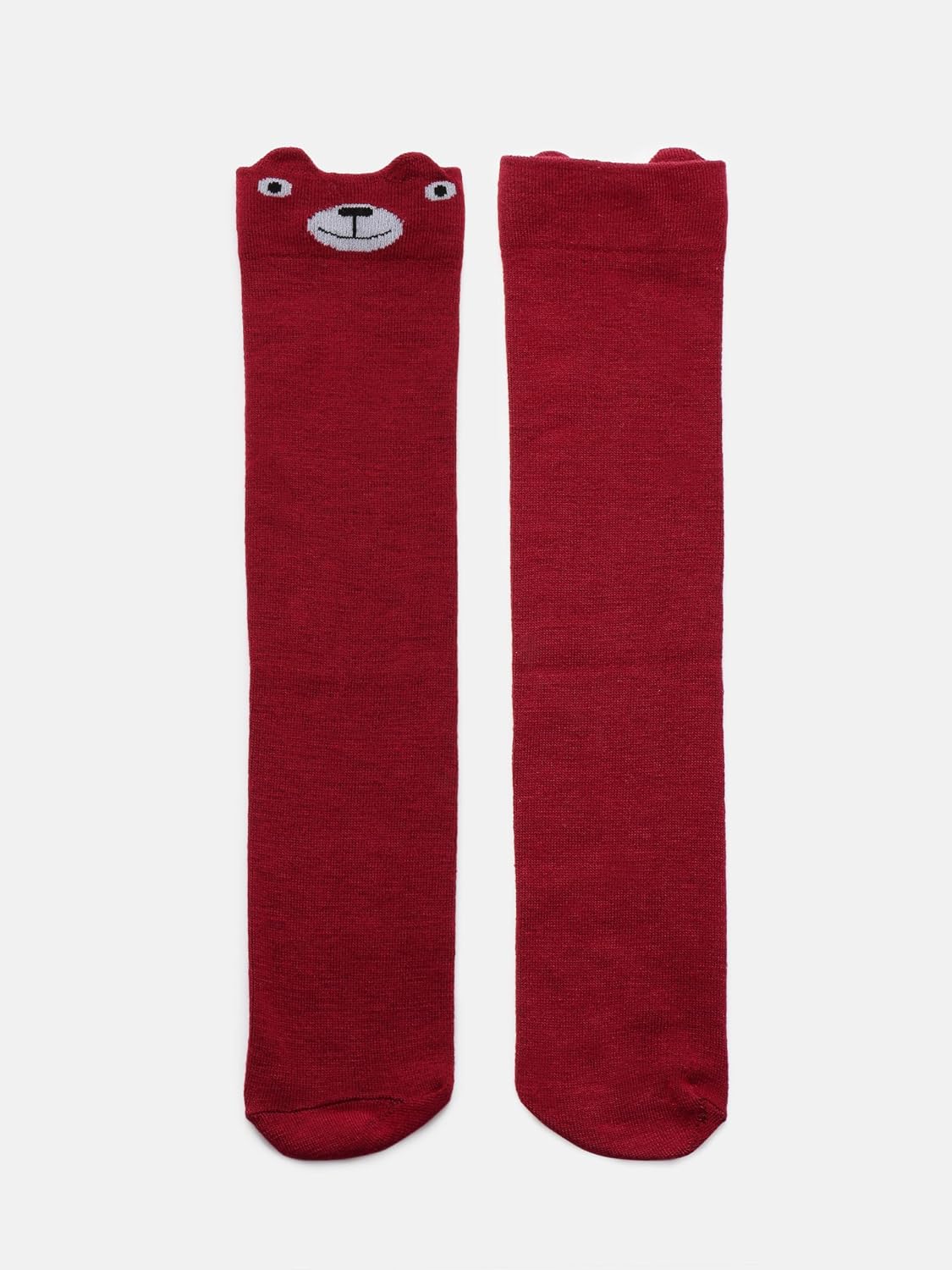 El Regalo 1 Pair Cute & Soft Fun Cartoon Animal Printed Funky Socks for Kids/Cute Animal Cartoon Print Lovely Combed Cotton High Knee Socks (3-8 Years) (Red Bear)