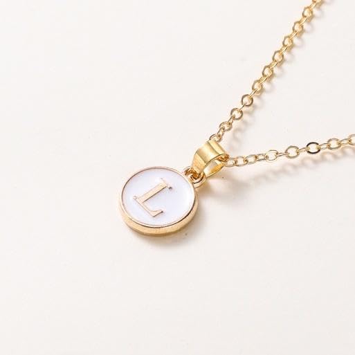El Regalo Unisex Personalized Name Initial Letters Pendant Necklace-Enamelled Name Initials Pendant with Stainless Steel Chain (L)