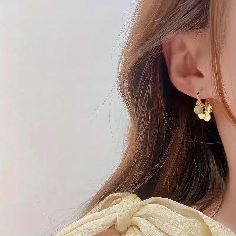 El Regalo Western Golden Coin Pendant Hoop Earrings - Classic Hoops with Light Disc Charms - Elegant and Versatile Jewelry for Women - Luxurious and Sophisticated Design
