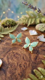 El Regalo Luxurious Oil Drip Stainless Steel Butterfly Stud Earrings for Women & Girls - Minimalist 18K Gold Plated Aesthetic Enamel Butterfly Jewelry for Daily, Party & Gifting (Teal Green)