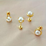 El Regalo 2 Pairs Pearl Stud Earrings for Women & Girls - Earrings Combo Set | 18K Gold Plated Anti Tarnish Stainless Steel | Hypoallergenic, Waterproof Studs Jewelry Combo (Classic & Bezel Style)