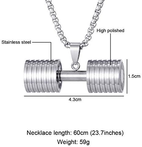 El Regalo Stainless Steel Gym Fitness Dumbbell Pendant Necklace for Boys/Men- Go Fit Motivational Fitness Sports Jewelry for Gym Lovers (Silver)