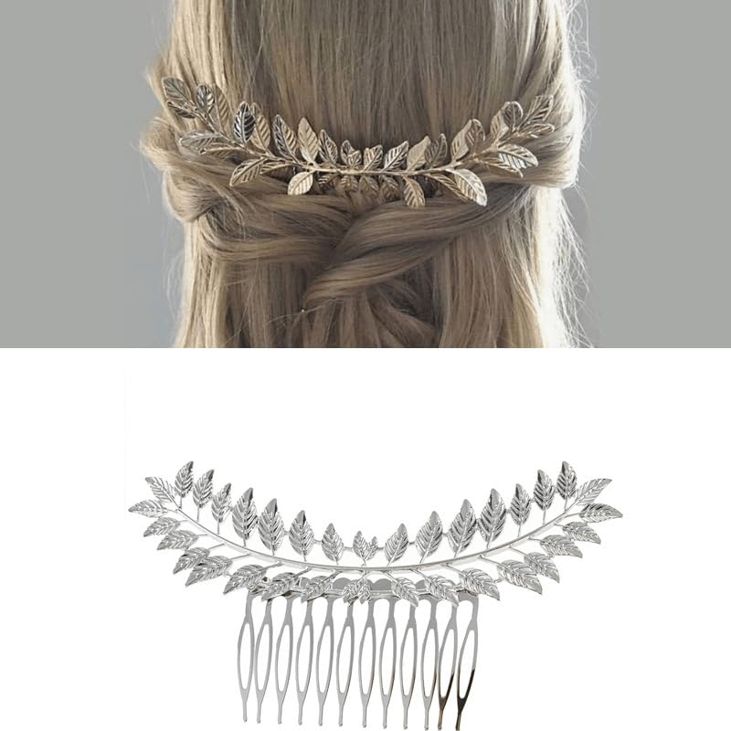 El Regalo 1PC Elegant Vintage Hollow Cutout Leaf Hair Comb - Wedding & Party Hair Accessory for Girls & Women (Silver)