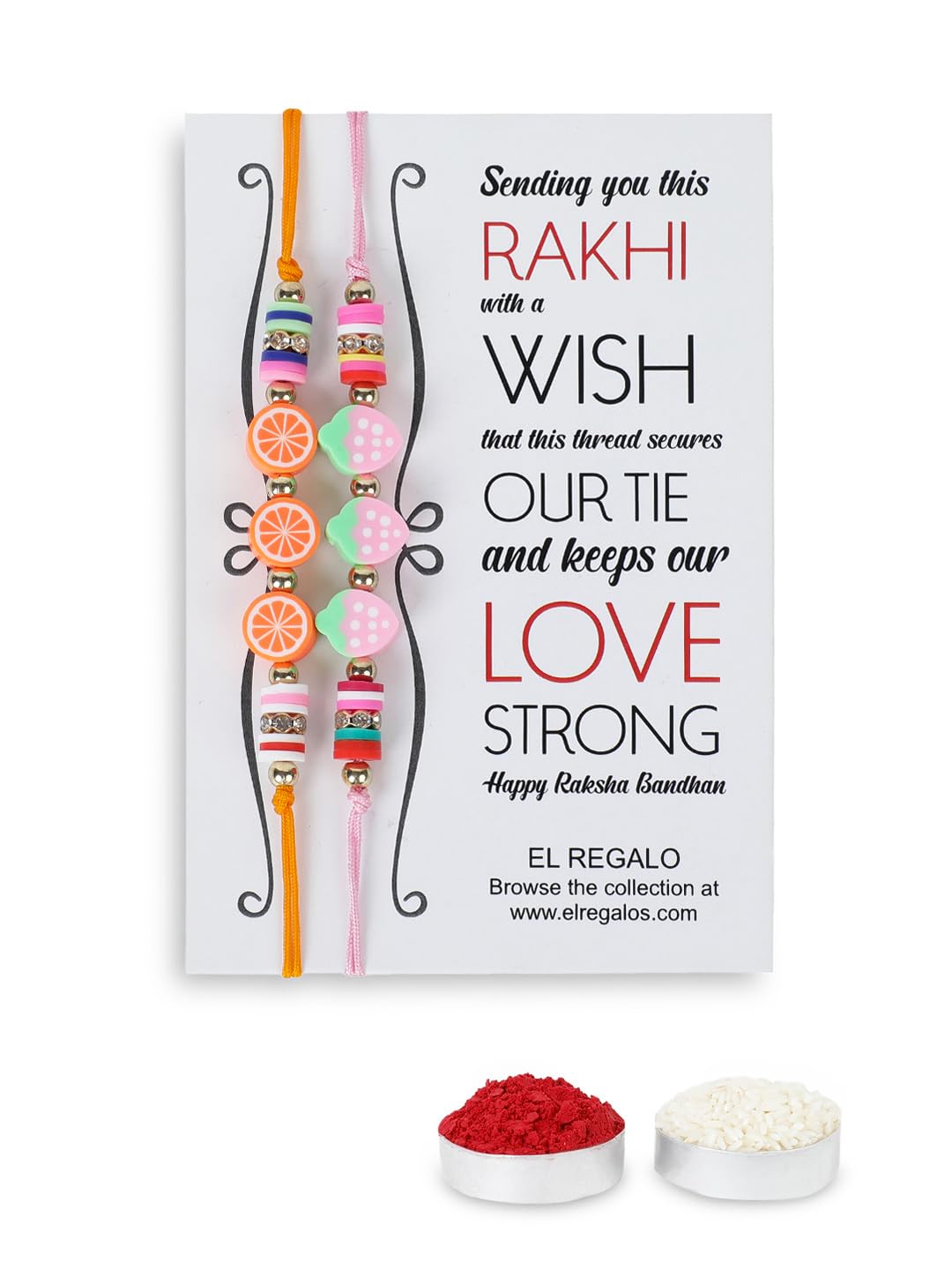 El Regalo 2PCs Cute Kids Fruits Beads Bracelet Rakhis Set for Brother/Bhai - Kids Rakhis with Roli Chawal in Gift Box - Adorable Fruit Charm Rakhis for Boys (Cute Rakhi Set-6)