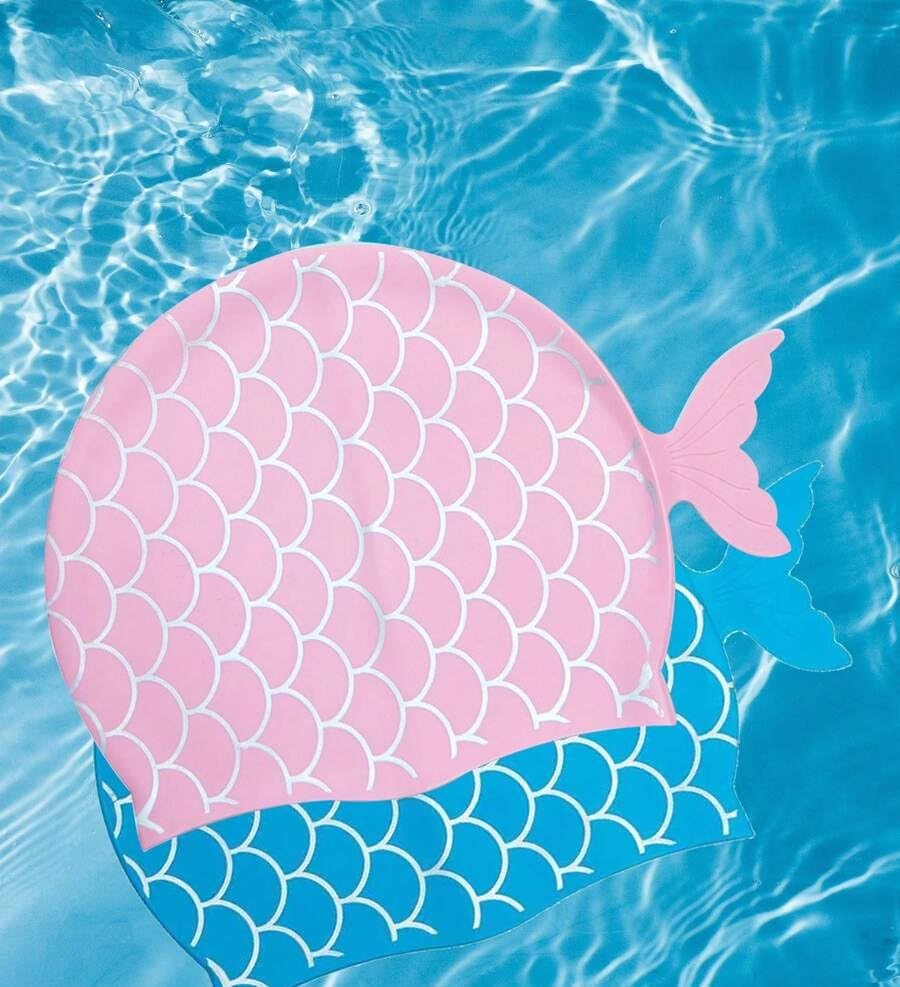 El Regalo 1PC Cute Mermaid Fish Tail Silicon Swimming Cap for Kids, Girls, Boys, and Teens (Pink)