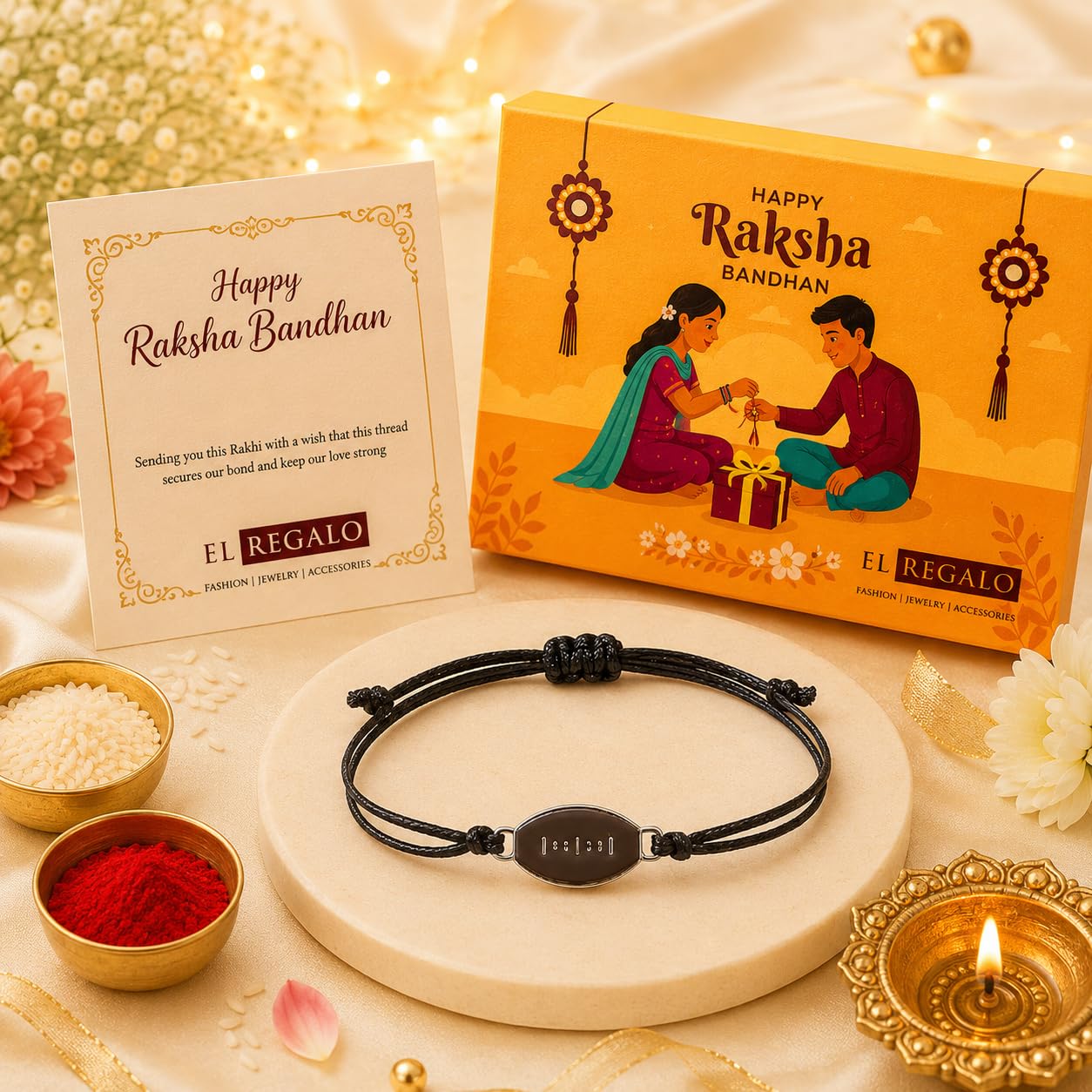 El Regalo 1PC Sports Balls Bracelet Rakhi for for Brother- Rakhi for Sports Lover Bhai with Roli-Chawal Shagun, Message Card in Gift Box for Kids/Adults (American Football)