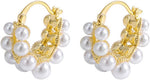 El Regalo Retro Elegant Double Row Imitation Pearl Oval Hoop Earrings for Women - Fashion Pearl Double Layer Ear Buckle Hoops